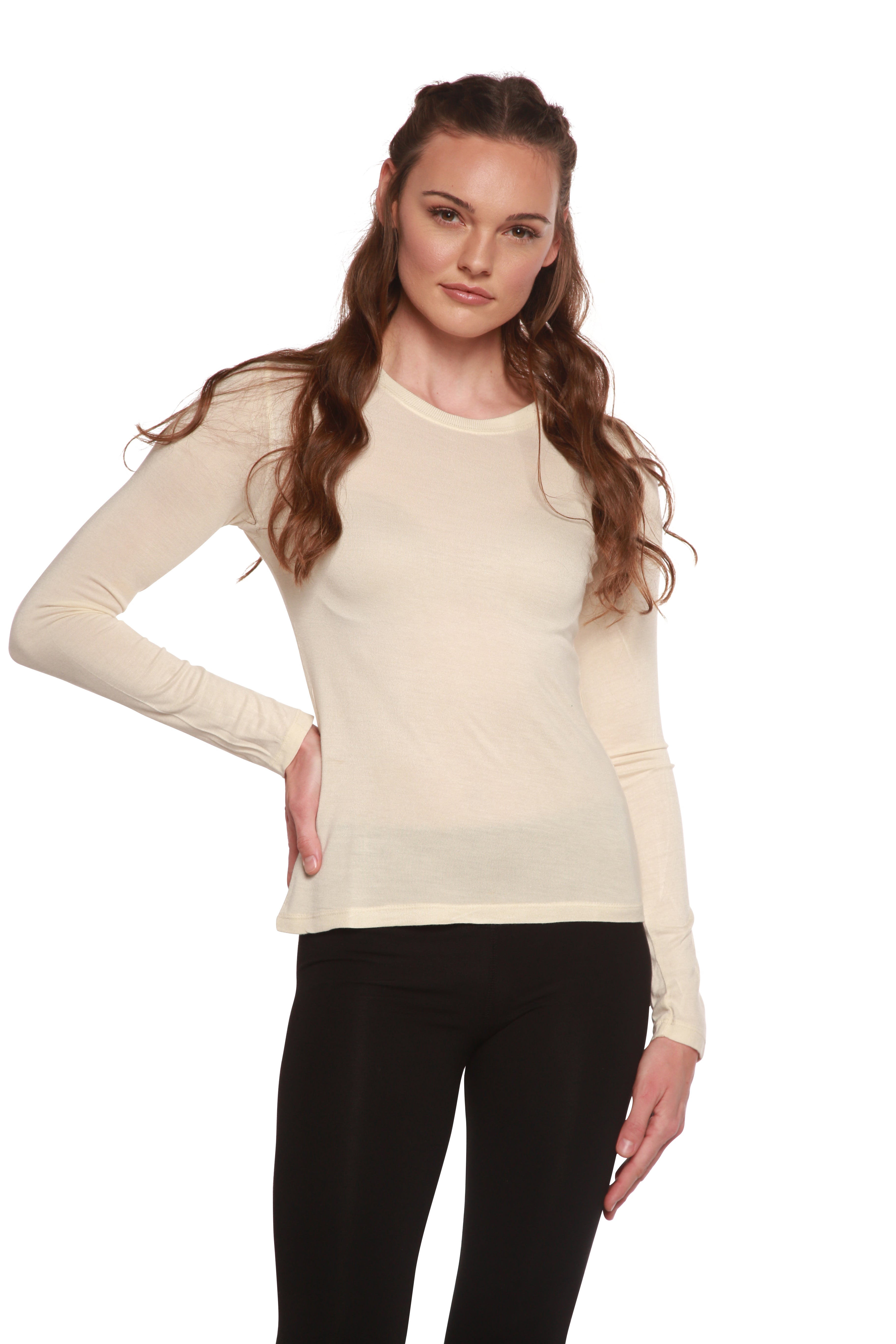 Clearance Women's Scoop Neck 100% Bamboo Viscose Long Sleeve Shirt